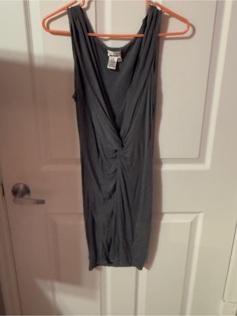 Twist-Front Sleeveless Midi Dress in Gray